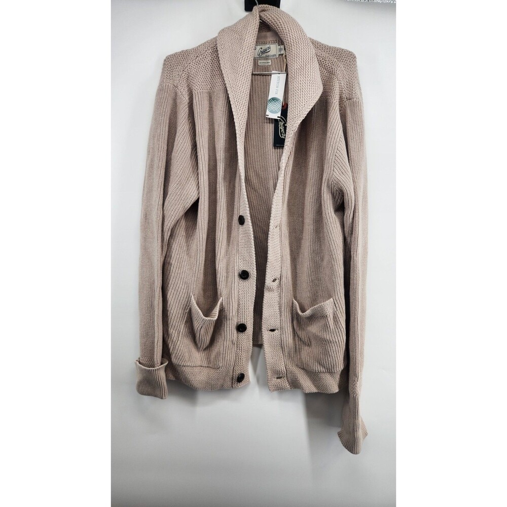 Grayers Men's Beige Large Shaker Stitch Shawl Cardigan Sweater NWT 100% Cotton‎